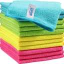 HOMEXCEL Microfiber Cleaning Cloth,12 Pack Cleaning Rags, Cleaning Towels with 4 Color Assorted, 11.5"X11.5"(Green/Blue/Yellow/Pink) (Multicolor)