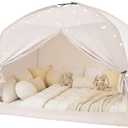 Twin Bed Tent for Kids, Indoor Play Tent with Star Lights, Cozy Privacy Space Birthday Gift for Boys & Girls (Cream)
