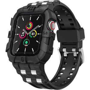 T-ENGINE Compatible with Apple Watch Series 9 8/7 45mm SE 6/5/4/3 44mm 42mm, Rugged Case with Band for Men Women (45mm/44mm/42mm,41mm/40mm/38mm) (Black)