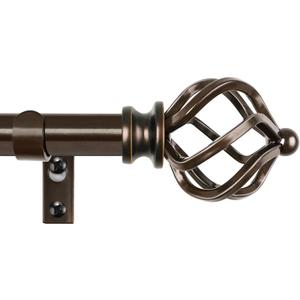 KAMANINA Curtain Rods for Windows 66 to 120 Inch, 3/4 Inch Bronze Curtain Rod 32 to 115 Inches (2.6-9.6ft) Splicing Adjustable Single Drapery Rod with Twisted Cage Finial