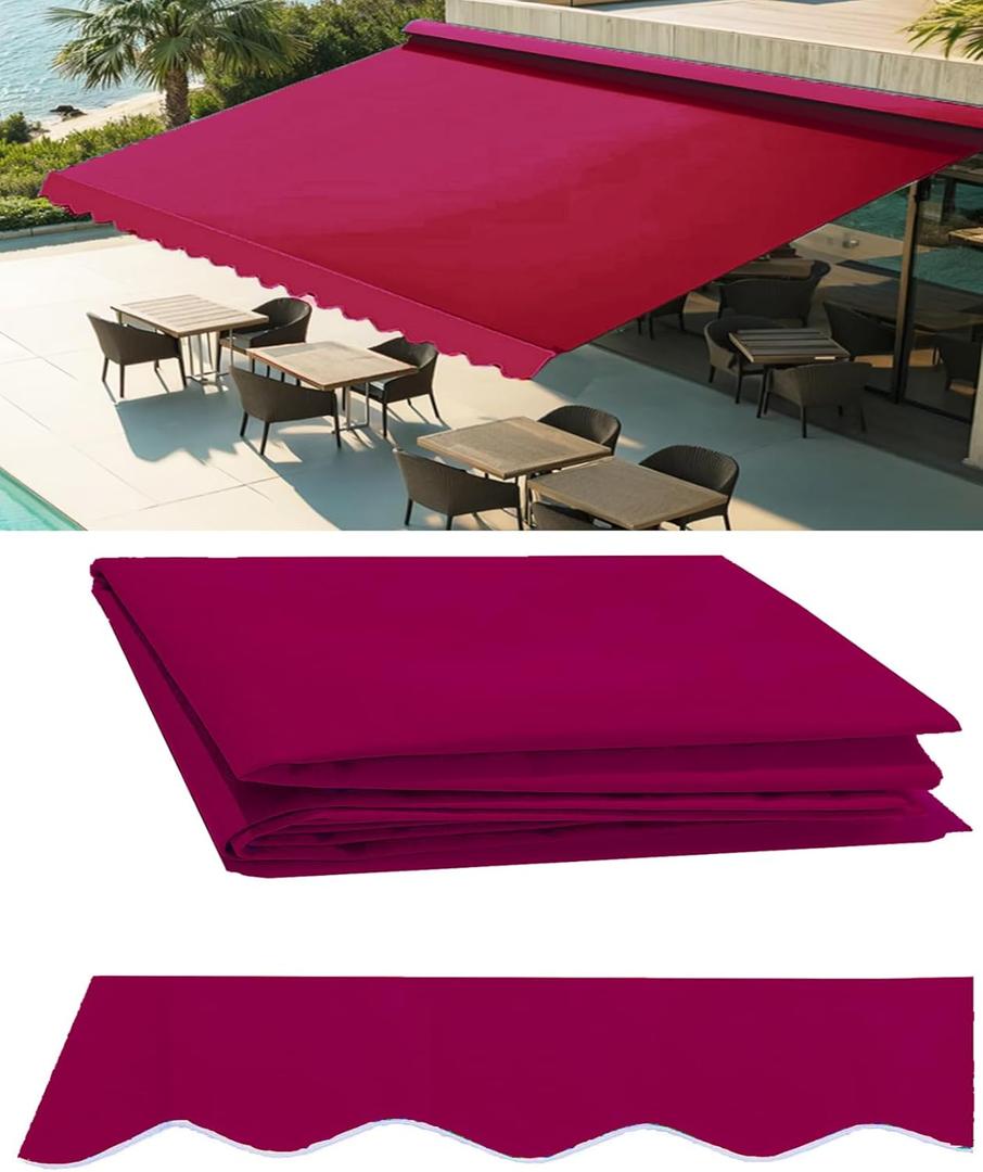 13' x 10' Retractable Awning Fabric Replacement, Outdoor Patio Sunshade Canopy Cloth, Water Resistant UV Blocking Awning Cover, Red