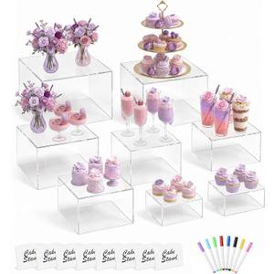 Acrylic Buffet Risers and Stand 8 Pack 9" 8" 7" 6" 5" 5" 4" 4" Clear