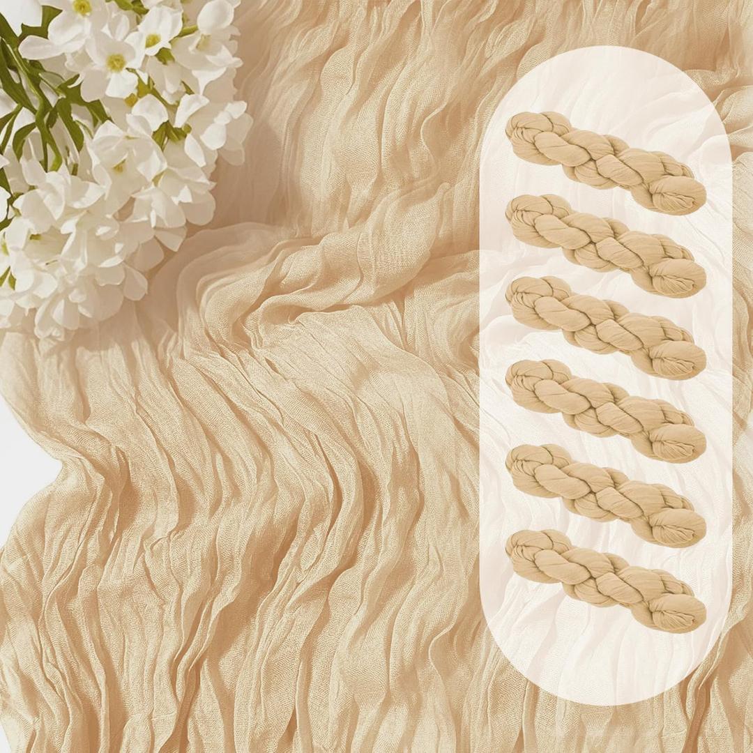 6 Pack Beige Cheesecloth Table Runners 13FT Boho Gauze Cheese Cloth Cream Table Runner 35 x 160 Inch Long Rustic Sheer Runner for Wedding Bridal Baby Shower Birthday Party Table Decorations