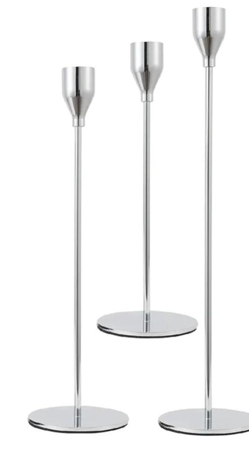 Set of 3 Silver Candlestick Holders Silver Candle Holder Taper Candle Holders Candle Holders Decorative Candlestick Holder for Home Decor, Wedding, Dinning, Party, Anniversary (Silver)
