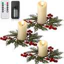 Aurelema 6 Pcs Christmas Flameless Candles with Rings Wreaths Small Artificial Red Berry Candle Ring LED Battery Operated Votive Candle with Remote Control for Table Xmas Centerpieces Window Decor