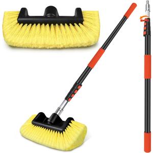 12FT Car Wash Brush with Extension Pole - Telescoping Long Handle Cleaning Tool with Non-Scratch Soft Bristles - Heavy Duty Aluminum Pole for RV, Truck, Boat, Solar Panels & High Windows