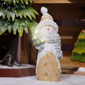 Newman House Studio Snowman Christmas Decorations Christmas-Tree Lighted - Snowmans Figurines Ornaments with LED Lights Merry Resin Holiday Light Up Snowman Indoor Decor 3.5 * 2.25 * 8.5 in