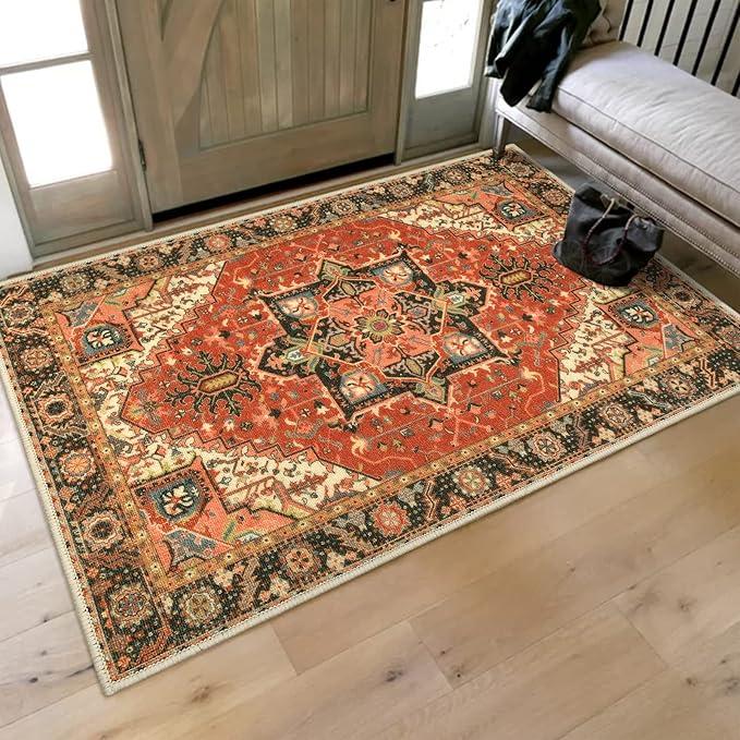 Collive Washable Indoor Door Mat, Retro Non Slip Floor Doormat Large Size Quickly Absorb Welcome Mats, LowPile Front Door Rug Inside Entryway Carpet for Entrance, 36" x 59"