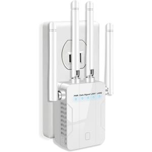WiFi Extender Signal Booster,1200Mbps Dual Band 2.4GHz 5GHz WiFi Repeater with Ethernet Port,WPS Setup,Mesh Compatible,15000 Sq.ft Whole Home Coverage,Supports 90+ Devices Home Office (White)