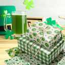 NinkyNonk 12 Sheets Retro Shamrock Gifts Wrapping Paper, 20 x 27in Watercolor Clover Plaids Coins Patterns Gift Wrap Paper for St. Patrick's Day Irish Party Supplies