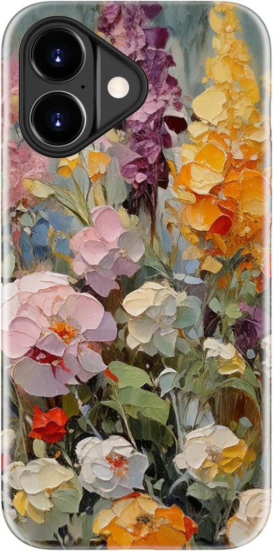 LUHOURI for iPhone 17 Case,Wireless Charging Compatible,Dual-Layer - Soft Silicone Inner + Hard Outer Shell,Cute Wildflower Design,Protective Phone Cover for Women - Oil Painting Flowers