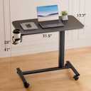 GTPLAYER Small Standing Desk with Hidden Wheels, Pneumatic Mobile Rolling Laptop Desk, Adjustable Height Overbed Bedside Table Computer Workstation for Home Office (32" W x 16" D, Black)