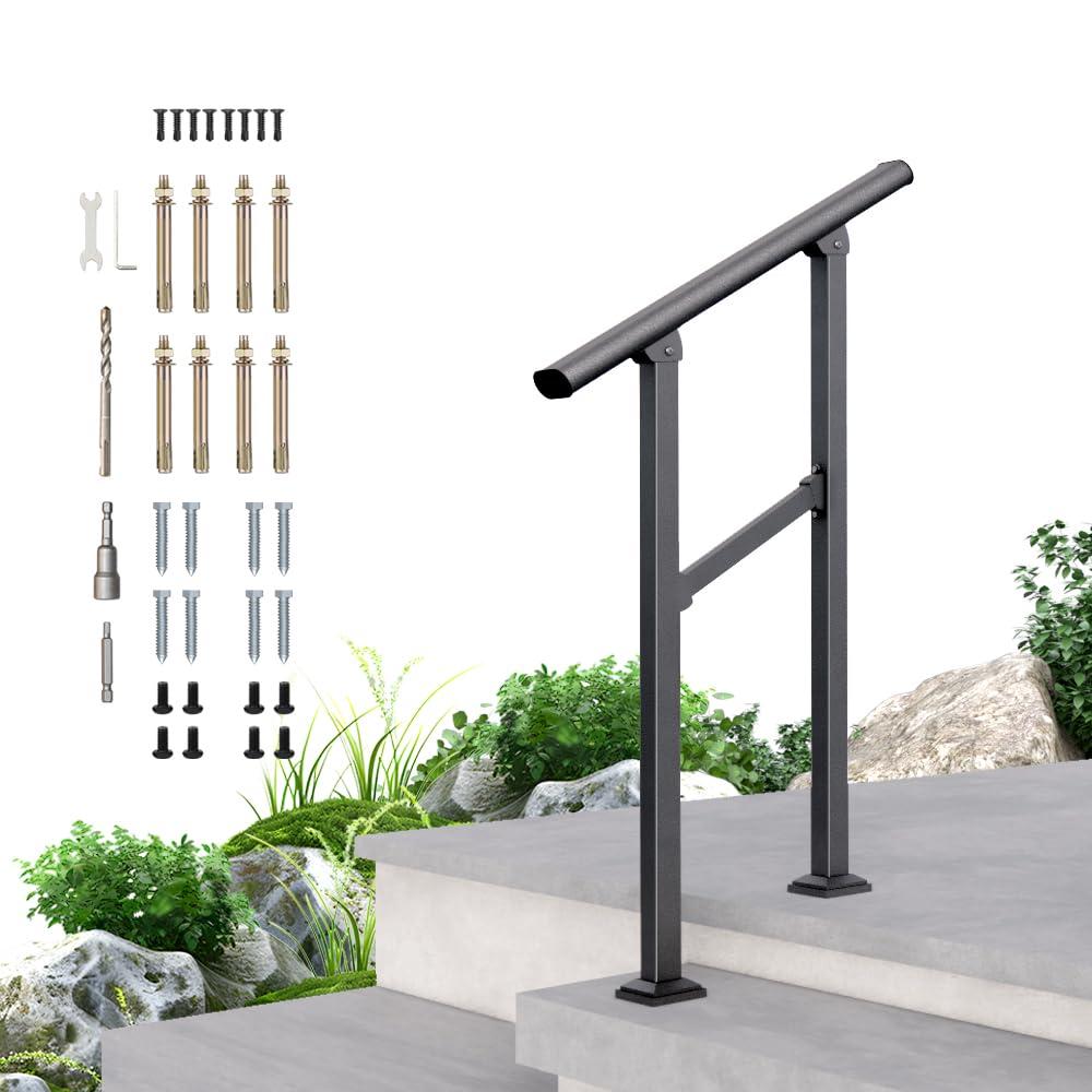 DIYHD 10 Step Handrail, Black Iron Stair Railing, Outdoor Indoor, 1 Pack