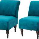 Velvet Armless Accent Chair Cover, Soft Stretch Accent Chair Slipcovers Without Arms Removable Armless Chair Furniture Protector Covers for Living Room/Dining Room/Hotel (Peacock Blue, 2)
