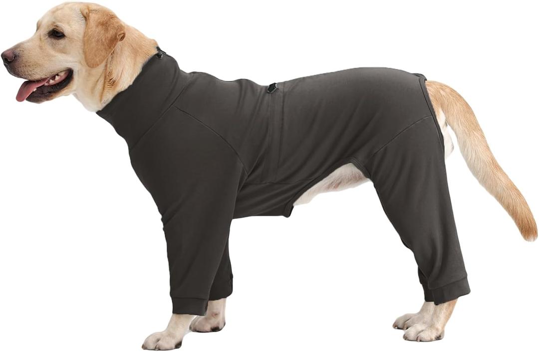 Recovery Suit for Small Medium Large Dogs, Adjustable Surgical Recovery Suit for Dogs Female Male, Zipper On 4 Leg Long Sleeve Dog Pajamas Onesie for Shedding Anti-Licking Wound Skin Disease (2XL, Grey)