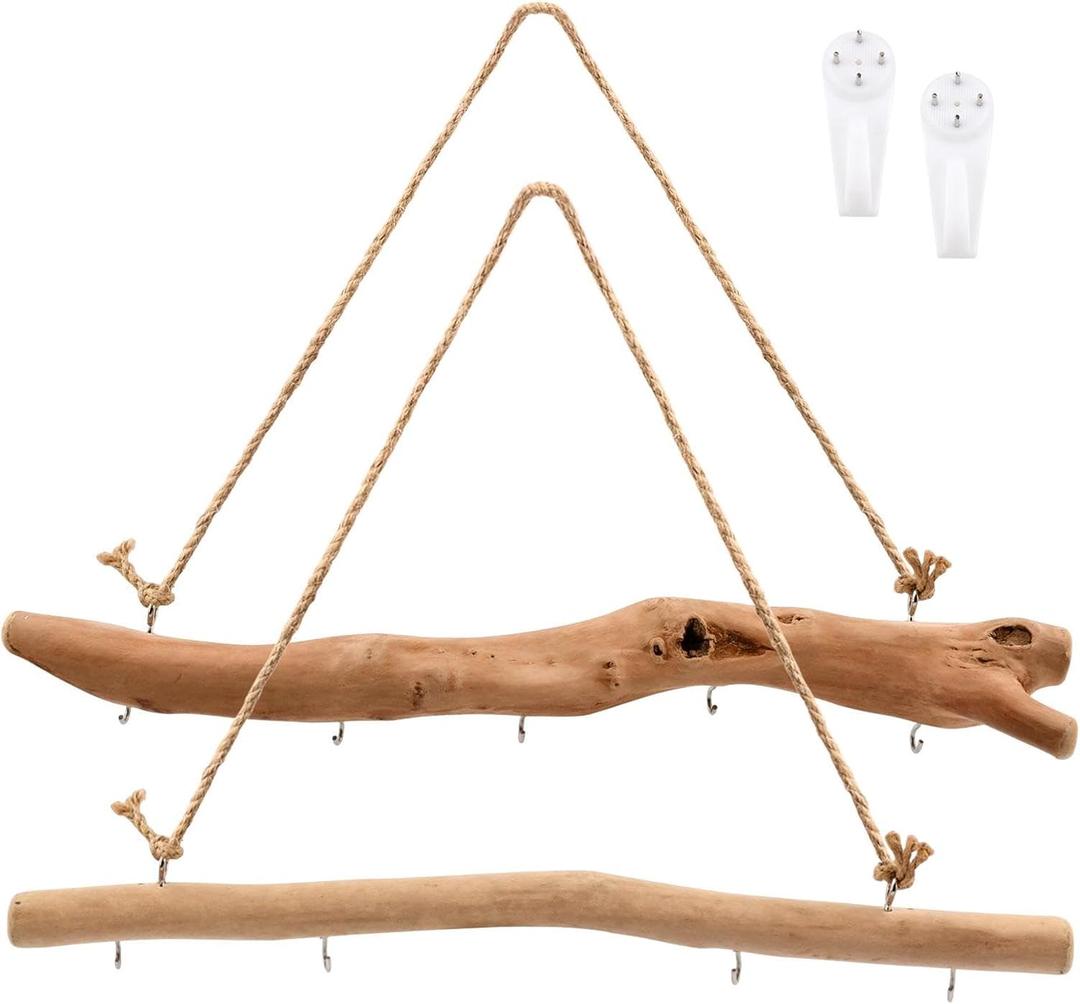 2Pcs 15.74 Inch Driftwood Decorative Branches with 5 Hooks, Rustic Wall Hanging Decor for Hanging Jewelry, Keys, Hats(COLOR:2Pcs)