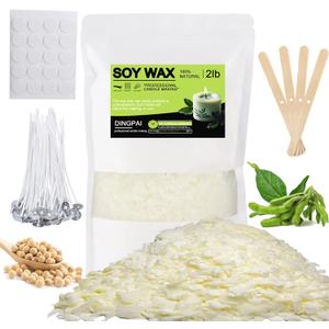 DINGPAI Natural Soy Wax for Candle Making, 2lb Organic Soy Wax Flakes, Premium Soy Candle Wax for Candle Making Supplies, Pure Candle Wax from Farm, No Harmless, Additives