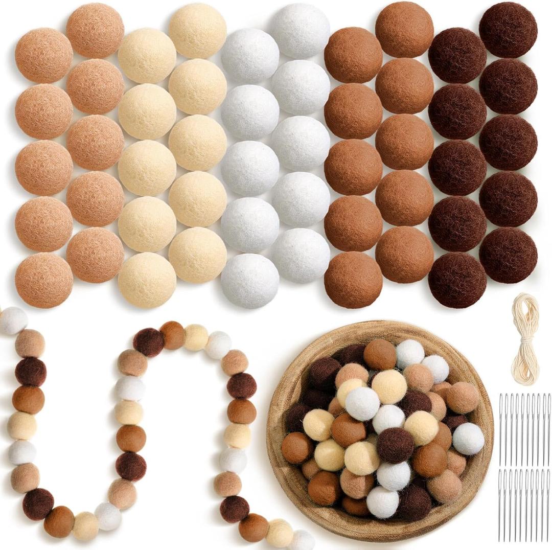 Buryeah 100 Pcs Christmas Wool Felt Balls Christmas DIY Garland Felt Balls for Crafts Hanging Decorations for Home and Party (Brown)