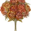 Hollyone 2Pcs Artificial Fall Flowers Bouquet 18.8" Burnt Orange Dried Peony Hydrangea Fake Fall Floral Silk Flowers Faux Flower Arrangement for Home Wedding Table Centerpiece Thanksgiving Party Decor