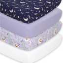 The Peanutshell 4-Pack Fitted Crib Sheet Set - Super Soft & Breathable Baby Girl Crib Sheets, Nursery Decor, Fit for Standard Mattress Cover- Lunar Love