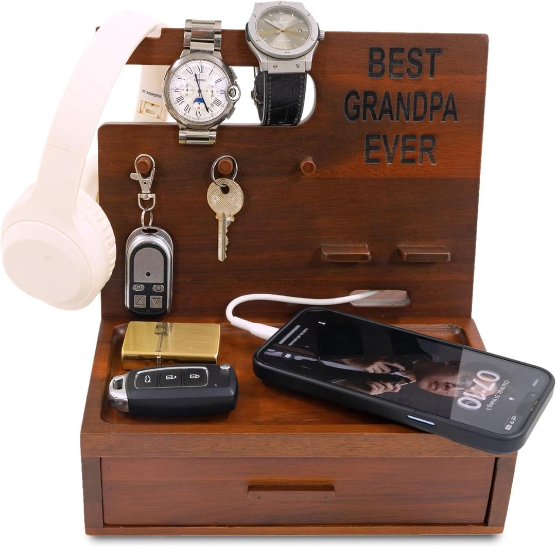 KOLWOVEN Nightstand Organizer Tray for Men, Fathers Day Birthday Gifts, Grandfather gift, Gifts for Dad, Best Dad ever gifts , Great Grandpa gifts for Accessories