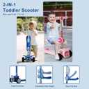 Unbreakable & Never Fall Down 2-in-1 Scooters Kids 3 Wheel Kick Scooter for Boys Girls Ages 3-8, Adjustable Height & Seat, Widened Non-Slip Deck, More Safer for Beginner Toddlers
