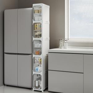Lifelongpal 5-Tier Tall Narrow Storage Cabinet, Slim Bathroom Storage Cabinet with Adjustable Shelves and Wheels, Narrow Organizer for Small Space, Bathroom, Kitchen, Laundry