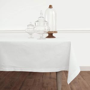 Solino Home White Tablecloth 54 x 72 Inch - Cotton Linen Hemstitch Rectangular Tablecloth - Machine Washable Table Cloth for Spring, 4th of July, Memorial Day, Father's Day, Summer
