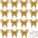 2 x 15 PCS Glitter Butterfly Christmas Tree Ornaments, Hollow-Out Butterfly Christmas Decoration with Clips, Craft Xmas Ornaments, Christmas Tree, Wreath, Garland, Office, Home Decorations, Gold