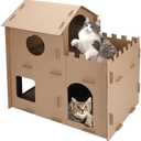 Cardboard Cat House for Indoor Cats, Multi-Level Scratcher Condo with Corrugated Scratch Pads, Hideout Bed for Large Cats, Rabbits, Small Pets, 20.6x13.3x19.8 inches