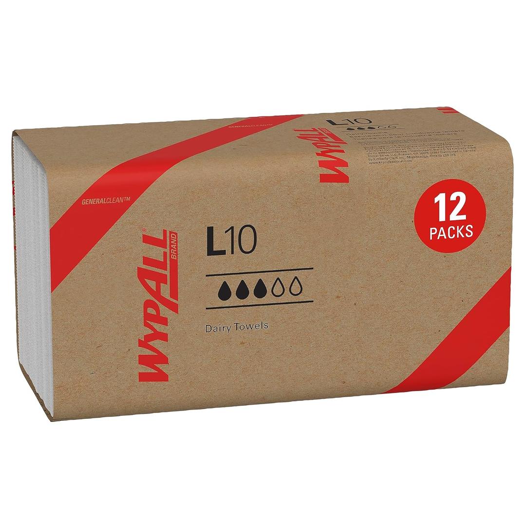 WypAll GeneralClean L10 Light Cleaning Towels (01770), Banded Dairy Wiper, Limited Use, White 16 Pcs Of 200 Sheets
