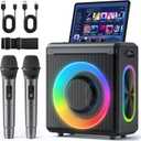 Karaoke Machine with 2 Wireless Microphones: Portable Bluetooth Speaker for Adults & Kids - PA System with Lights Supports TWS/TF Card/USB/AUX for Home Party-Studio Monitors (Gray)
