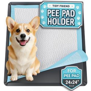 Skywin TidyFriend Dog Pee Pad Holder Tray - Fits Up to 24 x 24 Pee Pad Holder for Dogs - Stable Grip, Raised Edges, Quick-Wipe Silicone Surface Dog Pad Holder for Indoor Flooring Protection (Black) (1 Pack)