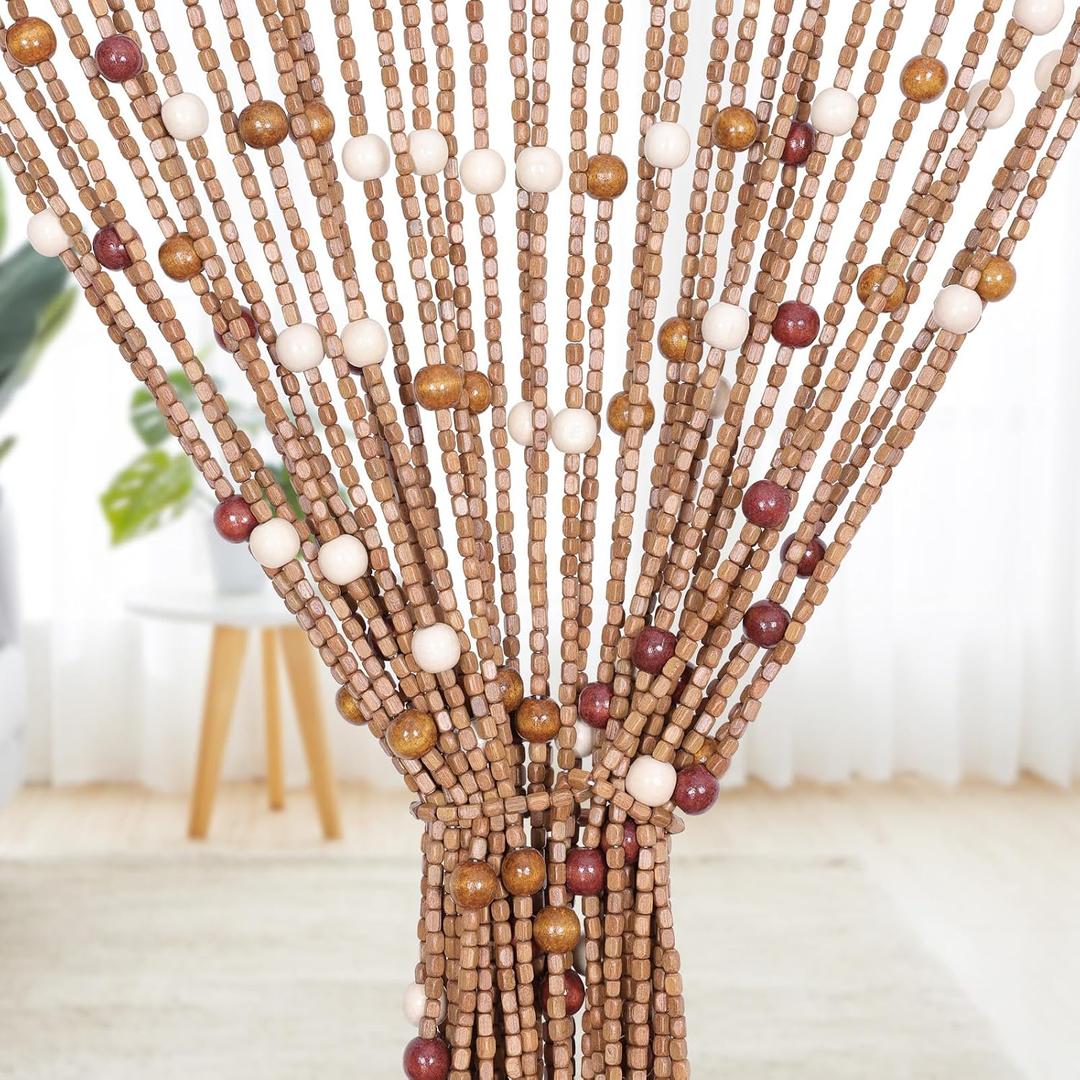 BECHAEO Handmade Boho Bamboo Beaded Curtain for Doorway, 35.5 x 75 Inches