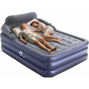 A-ER-FA Queen Air Mattress with Headboard and Cup Holder, Comfort Blow Up Mattress, Inflatable Mattress for Guests and Home, Colchon Inflable, Air Bed, Queen