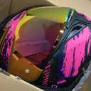 Womens Motorcycle Helmet with Bluetooth - DOT Modular Motorcycle Helmets with Dual Visor, Flip Up Full Face Purple Helmet with Speaker and Mic (Pink Black, M)