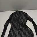 Sheer Mesh Long Sleeve Layering Top for Women Mock Neck Floral Lace Tshirt See Through Tee Shirt Blouse(Flower Black, Medium