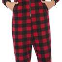 COLORFULLEAF Christmas Onesie Pajamas Adult Family Couples Matching Plaid Hoodie Suit Zipper Fleece Pj For Women and Men (Red, XXL)