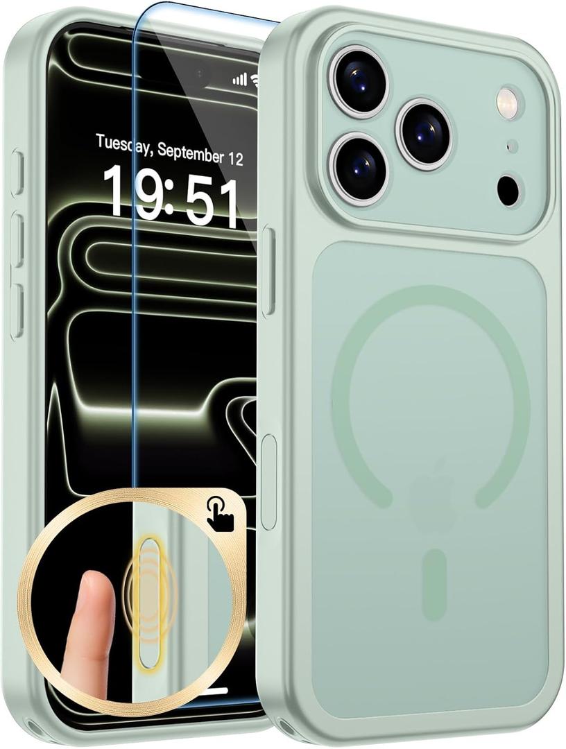 zapica Magnetic for iPhone 17 Pro Case, Upgraded [Camera Control Button] [Full Camera Protection] [with 1 Screen Protector] Translucent Matte Shockproof Protective Phone Cover, Light Green