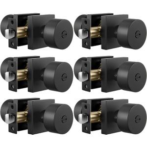Goldenwarm Matte Black Privacy Door Knobs Interior, Zinc Alloy Matte Black Door Knob, Modern Keyless Bedroom Bathroom Door Knobs, Adjustable & Reversible - 6 Pack