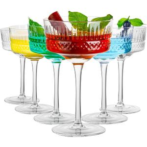 Vintage Art Deco Coupe Glasses Set of 6, 10 oz Martini Glasses, Coupe Cocktail Glasses,Elegant Hand Blown Manhattan Goblet for Bar, Champagne, Martini, Cosmopolitan, Gimlet, Pisco Sour