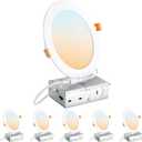 DLLT LED Recessed Ceiling Light: 6 Pack 6 Inch Slim Recessed Lighting for Kitchen - 5CCT Dimmable Canless Wafer Downlight for Living Room - 1200LM Brightness 12W Can Lights for Bedroom ETL FCC