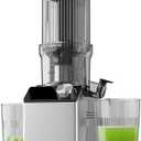 WHUTO Cold Press Juicer, Juicer Machines with 4.35'' Wide Feed Chute, Stainless Steel Masticating Juicers Easy to Clean, Ergonomic Operational Panel Design, High Juice Yield, Silver Knob
