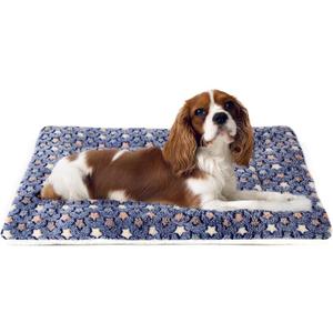 Mora Pets Dog Bed Crate Pad Ultra Soft Pet Bed with Cute Star Print Washable Crate Mat for Large Medium Small Dogs Reversible Fleece Dog Crate Kennel Mat Cat Bed Liner 23 x 18 inch Dark Blue