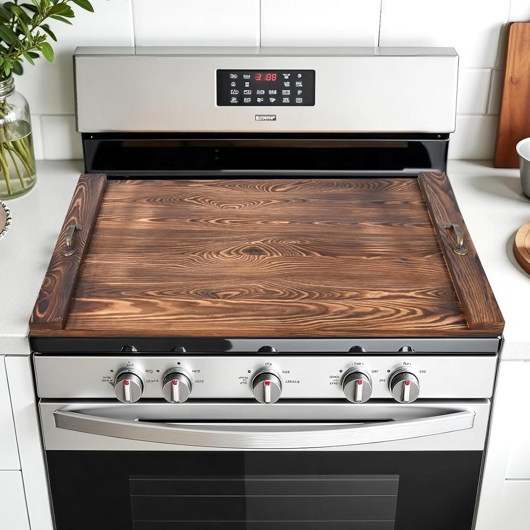 Gas Stove Top Cover: Wooden 30 * 22 inches Noodle Board Stovetop Covers with Handles, Wood Cutting Board for Kitchen Gas Stove and Electric Stove