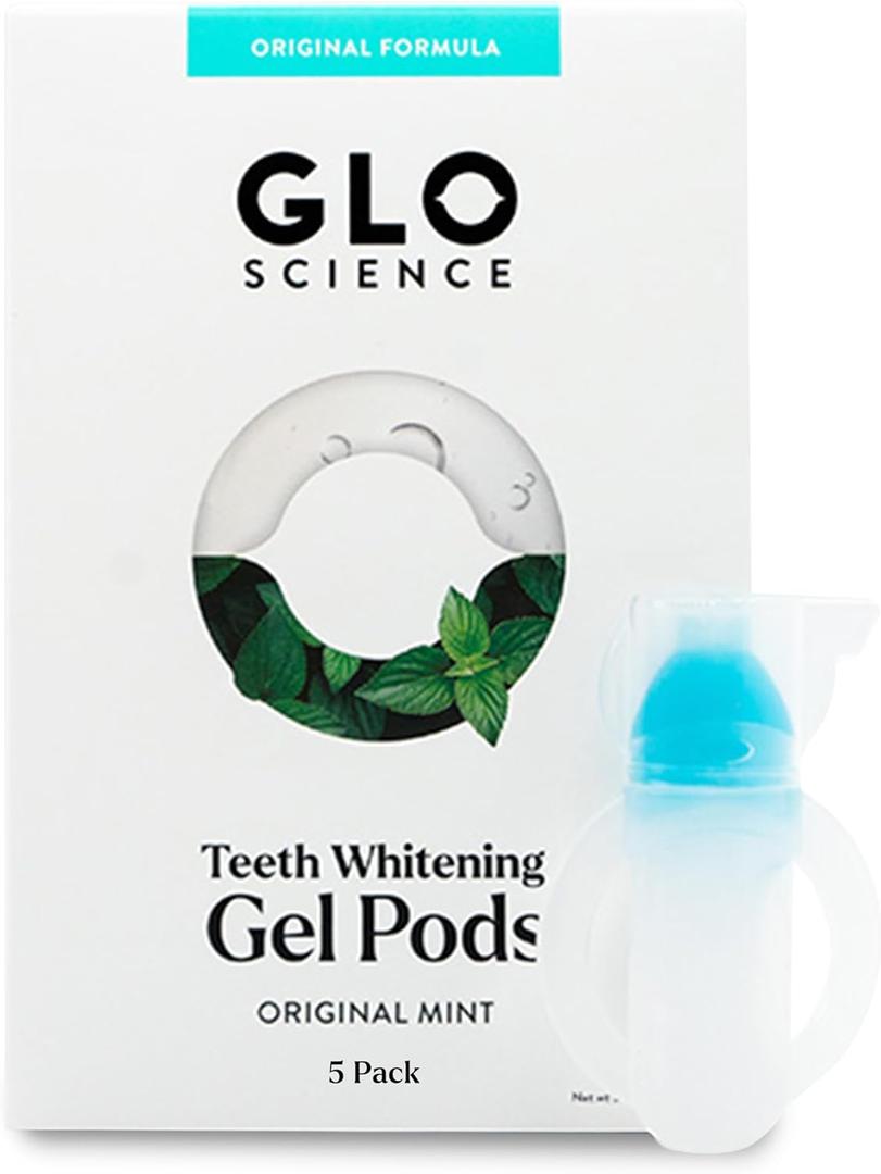 GLO Science Teeth Whitening Gel Pods – Safe, Effective Whitener with Silicon Brush, 6% Hydrogen Peroxide – Fastest Way to Whiter Teeth, Sensitivity Free – Mint Flavor (Pack of 4)