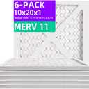 10x20x1 MERV 11 (6-Pack) Pleated Air Filter (Actual Size: 9.75"x19.75"x0.75") MPR 1200 & FPR 7, Furnace Air Filters,10x20x1 air filter