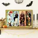 Haunted House Halloween Wall Art Large Wooden Vintage Gold Framed Horror Theme Pictures for Rustic Landscape Wall Decor, Aesthetic Halloween Wall Welcome Decor (Including Wooden Frame)