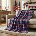 Horaldaily 4th of July Flannel Blanket Throw, Blue Buffalo Plaid Independence Day Memorial Day Soft Fuzzy Plush Cozy Fleece Blankets for Couch Sofa Bed Decor, Ideal Gifts for Kids Adults 50x60