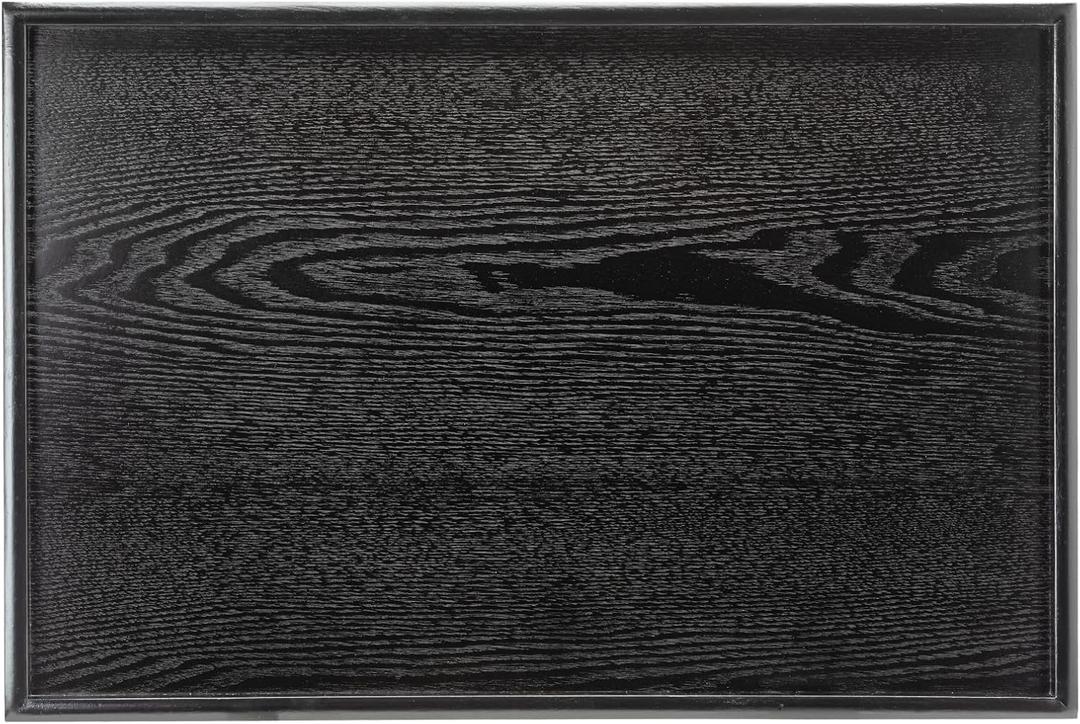 24 x 16 Inches Extra Large Solid Wood Serving Tray for Tea Coffee Table Snack Food Meals Serving Plate Kitchen Party Bar Breakfast Server with Raised Edges Black Wooden Decorative Ottoman Tray